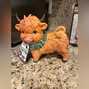 North Pole South Christmas Highland Cow Figurine